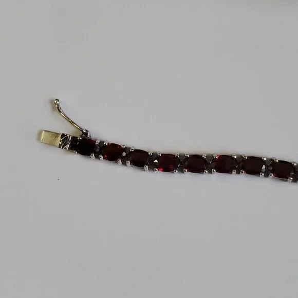 Sterling Silver 925 Deep Garnet Tennis Bracelet - Picture 4 of 10